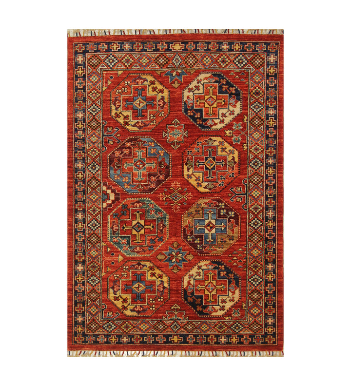 4x6 Red Turkmen Ersari Afghan Oriental Rug