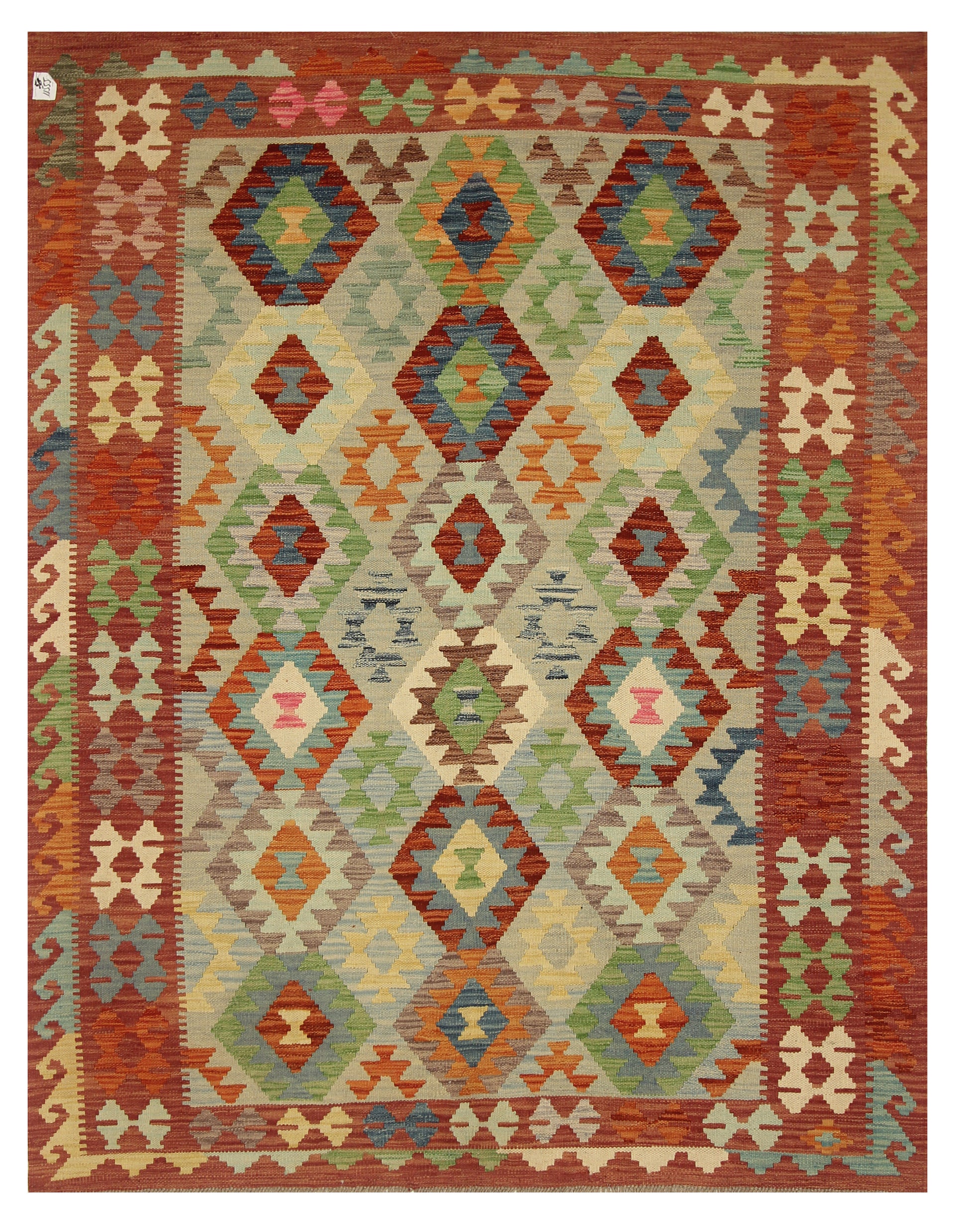 5x7 Red Blue Afghan Handmade Wool Kilim Rug