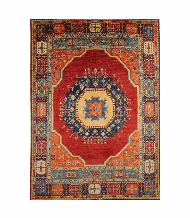 9x12 Red Heriz Afghan Hand Knotted Medallion Rug