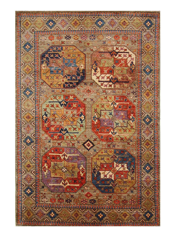 5x7 Taupe Beige Ersari Turkmen Afghan hand knotted Tribal Rug - Yildiz Rugs