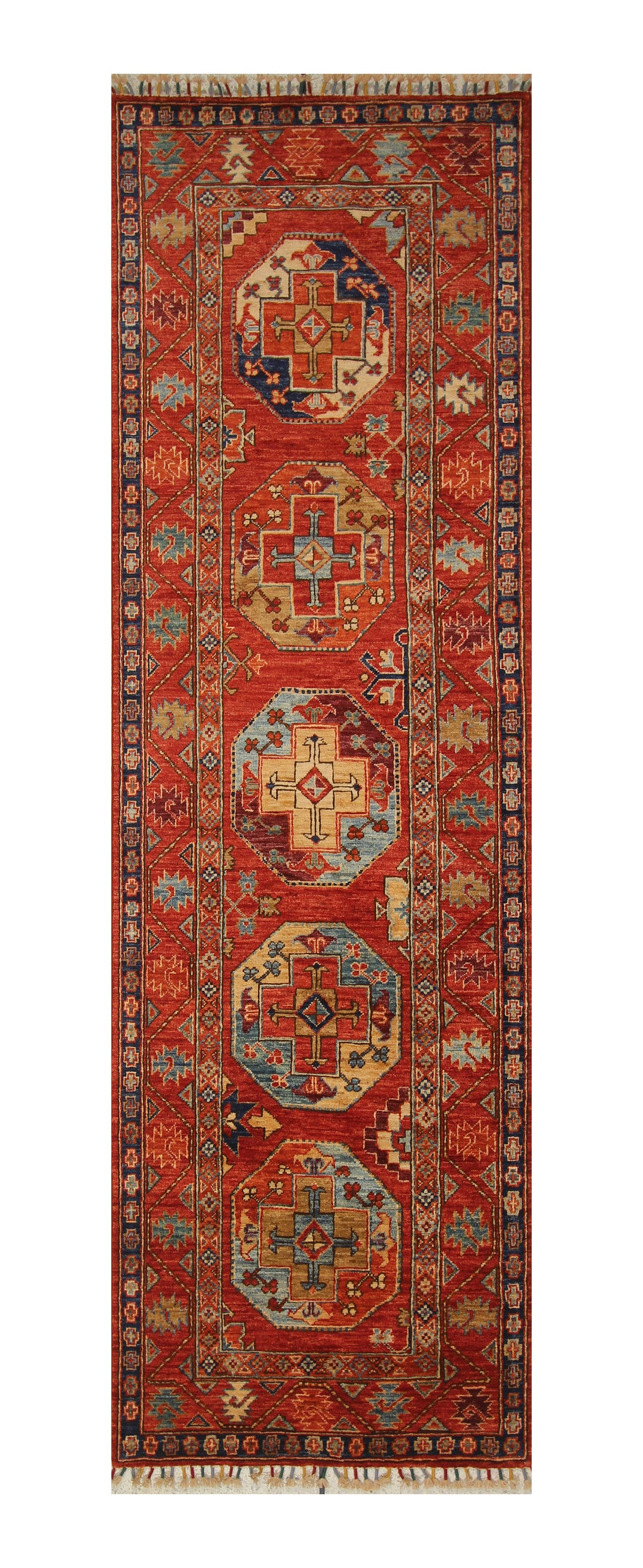 9 Ft Red Ersari Turkmen hand knotted Runner Rug - Yildiz Rugs