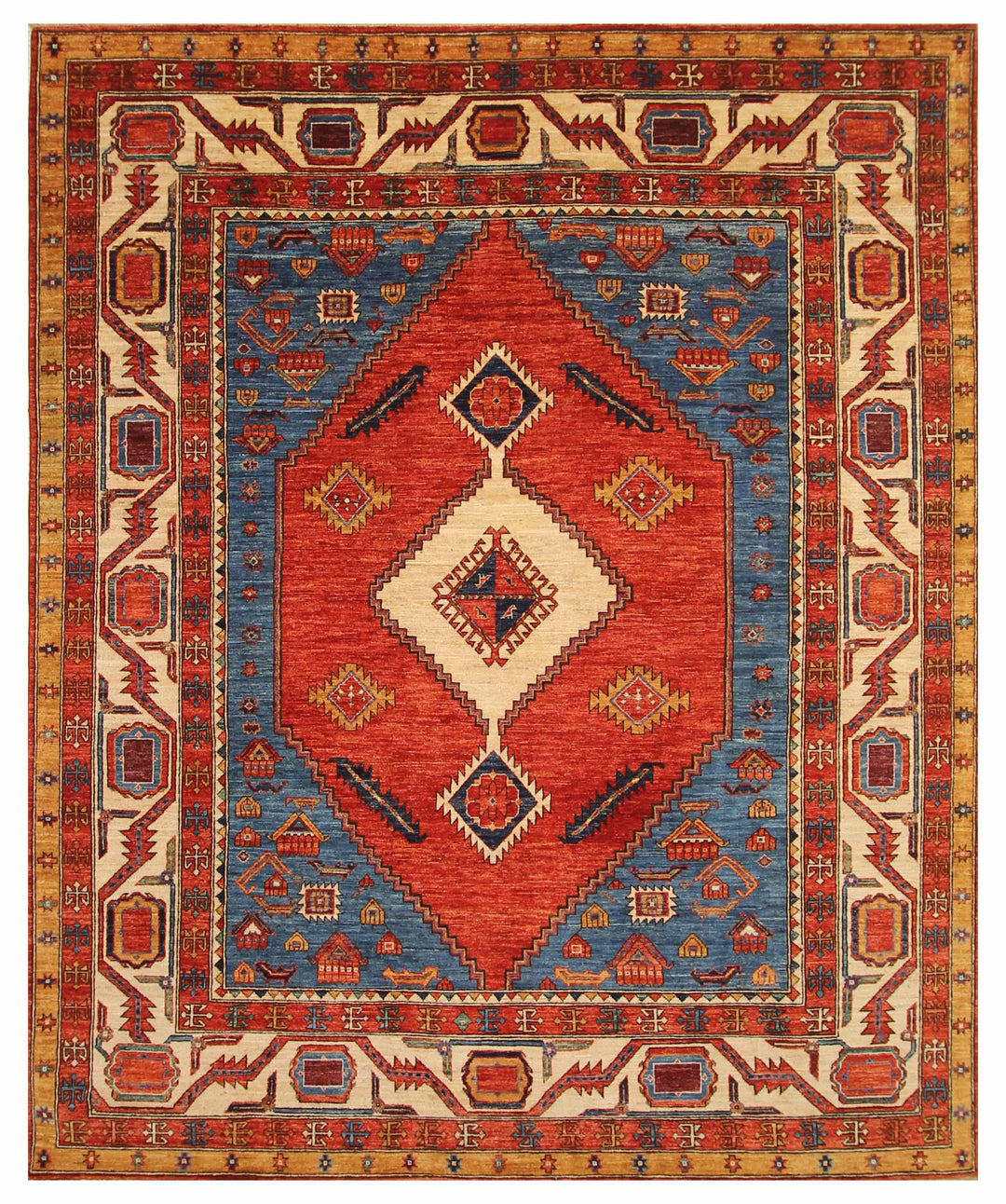 8x10 Red Blue Serapi Afghan Hand knotted Medallion Oriental Rug