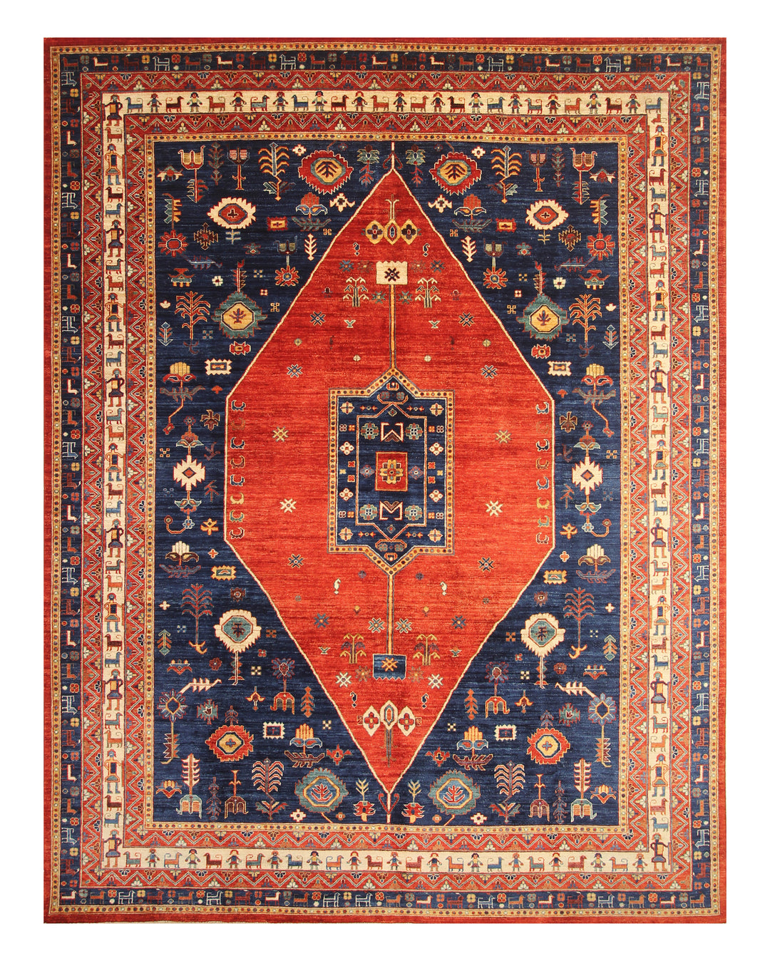 9x12 Red Navy Blue Tribal Gabbeh Nomad Qashqai Hand knotted Oriental Rug - Yildiz Rugs