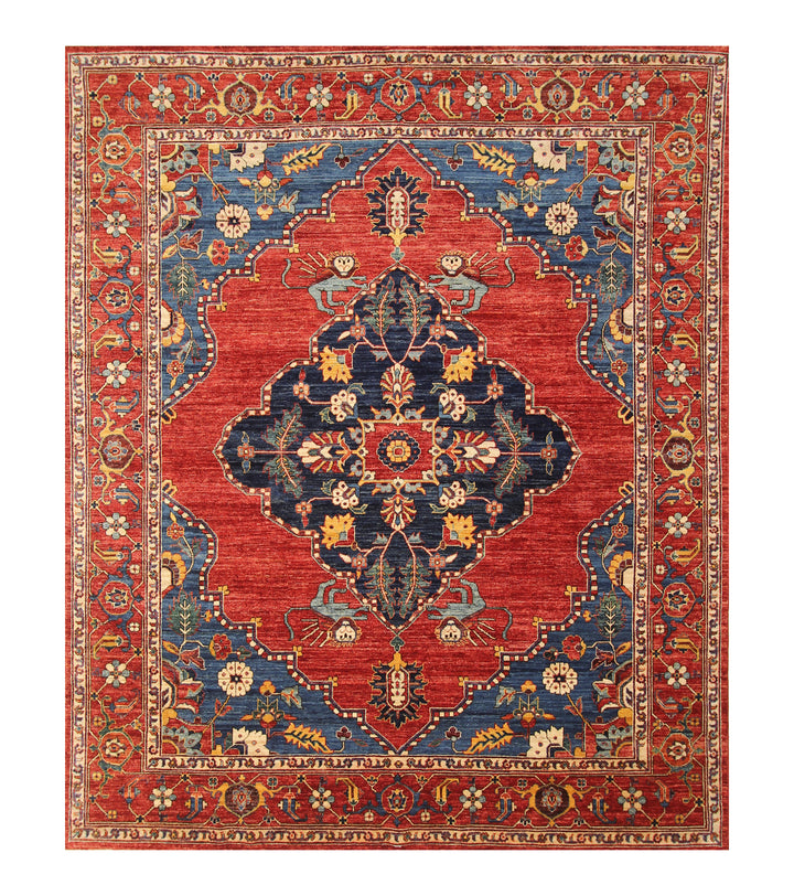 8x10 Red Blue Qashqai Lion Afghan Hand Knotted Rug - Yildiz Rugs