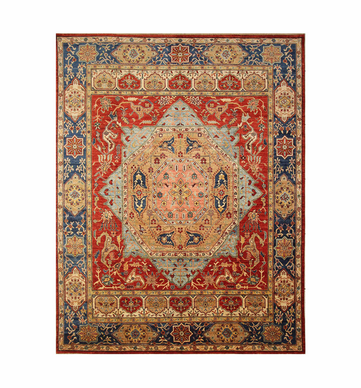 9x12 Mamluk Red Afghan Hand knotted Medallion Rug