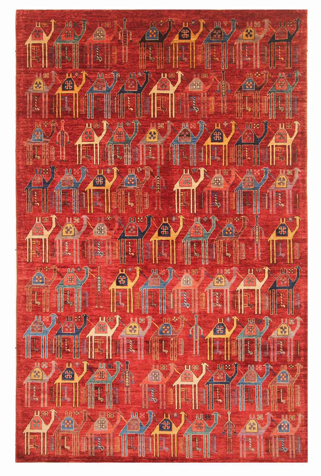 6x9 Red Gabbeh Camel Train Afghan Hand knotted Rug - Yildiz Rugs