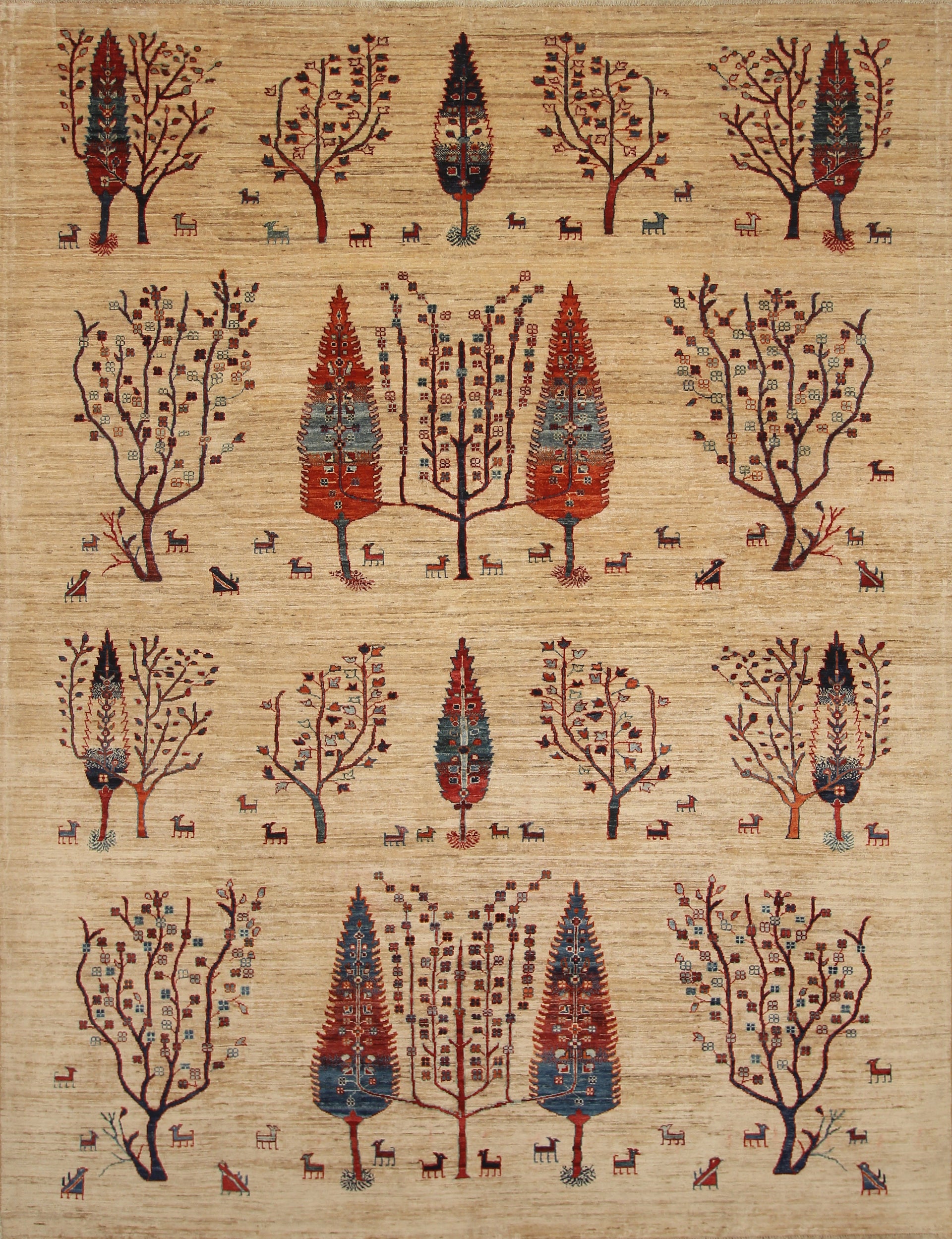 8x10 Gabbeh Ivory Beige Tree of Life Afghan hand knotted Rug - Yildiz Rugs