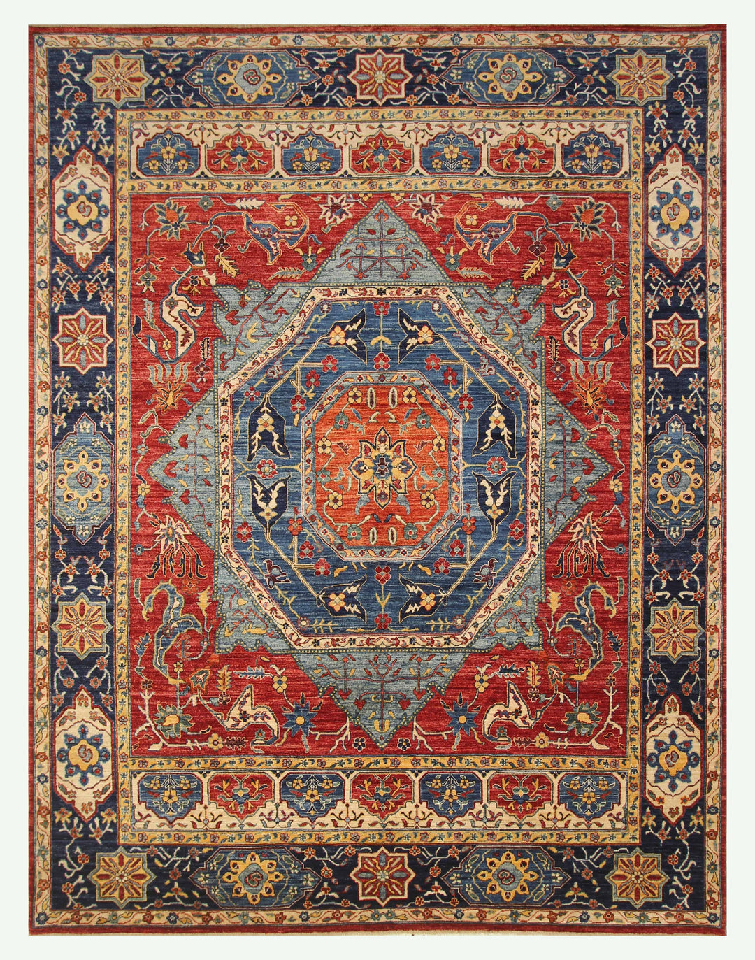 9x12 Blue Red Mamluk Turkish Hand Knotted Medallion Rug - Yildiz Rugs