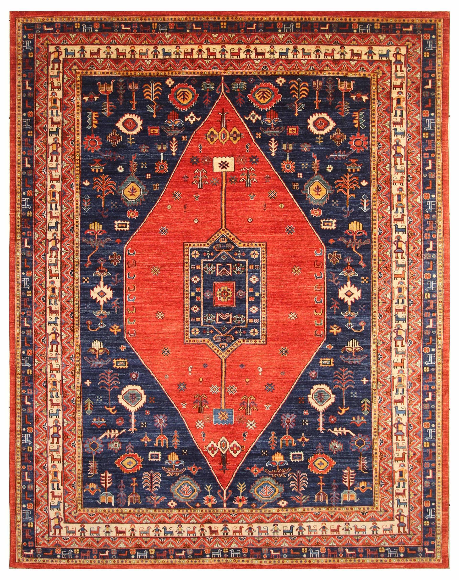 9x12 Red Navy Blue Tribal Gabbeh Nomad Qashqai Hand knotted Oriental Rug - Yildiz Rugs