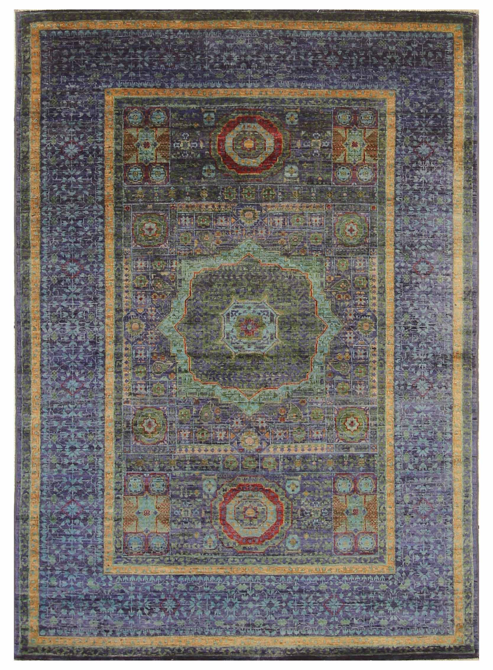 4'4" x 6'5" Blue Mamluk Super Fine Hand knotted wool Medallion Turkish Rug - Yildiz Rugs