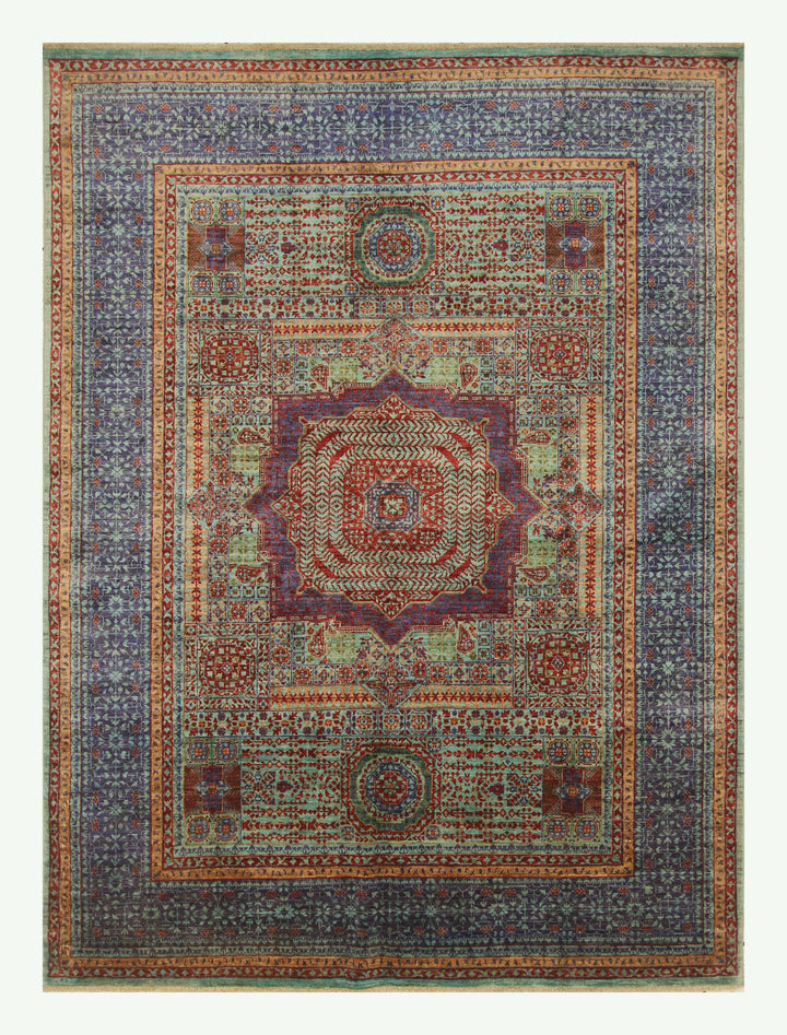 6x8 Blue Mamluk Turkish Hand Knotted Medallion Rug - Yildiz Rugs