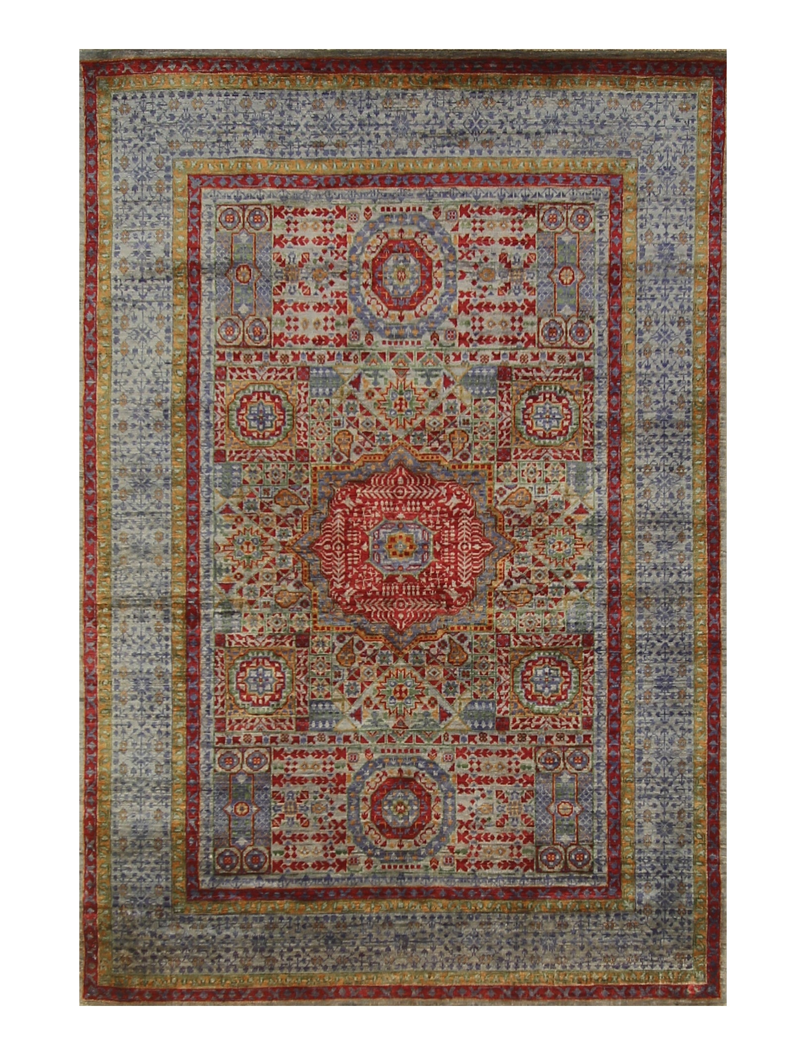 4x6 Blueish Gray Mamluk Turkish Fine Hand Knotted Wool Medallion Rug - Yildiz Rugs
