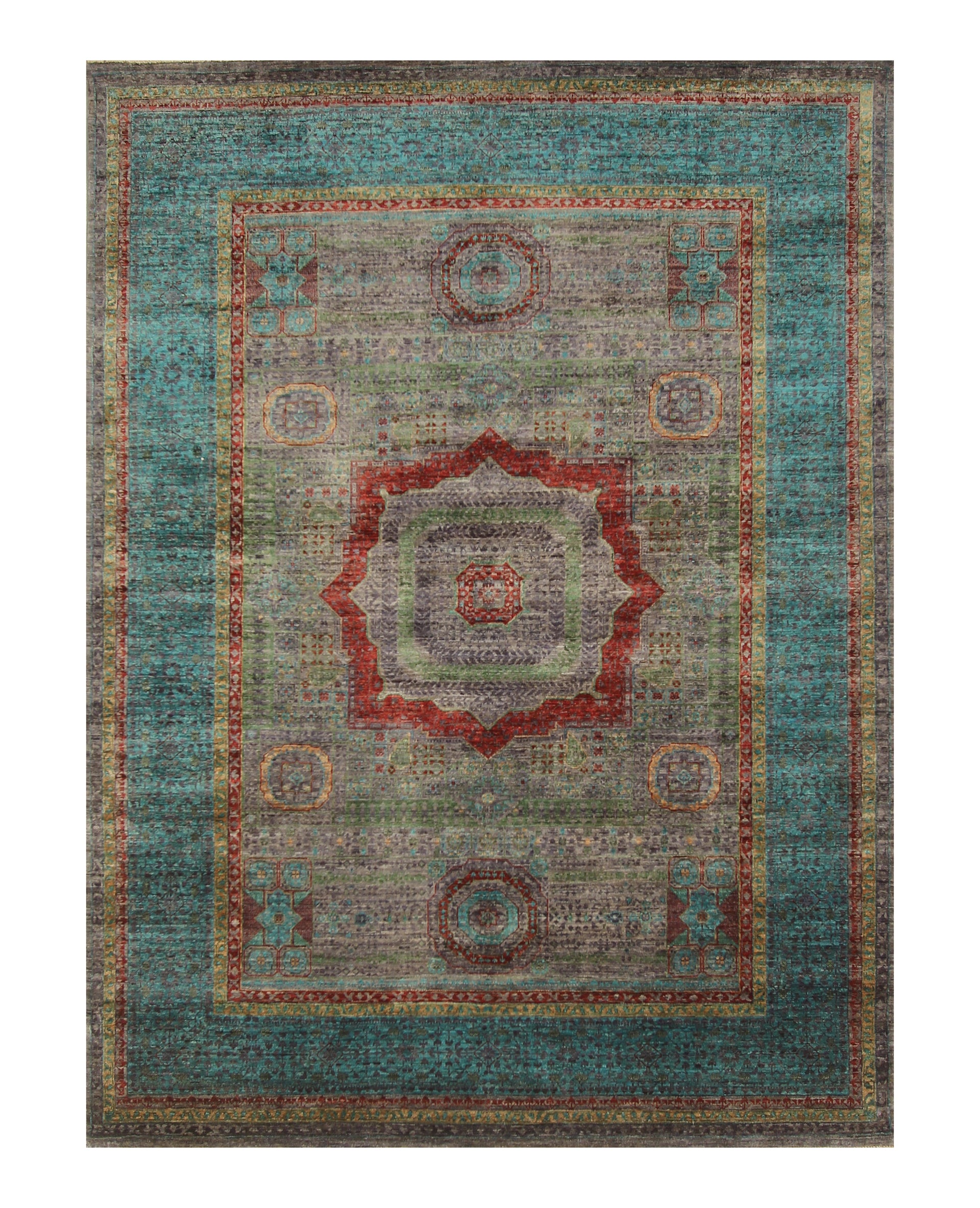 6x8 Blueish Gray Mamluk Hand Knotted Wool Turkish Medallion Rug - Yildiz Rugs