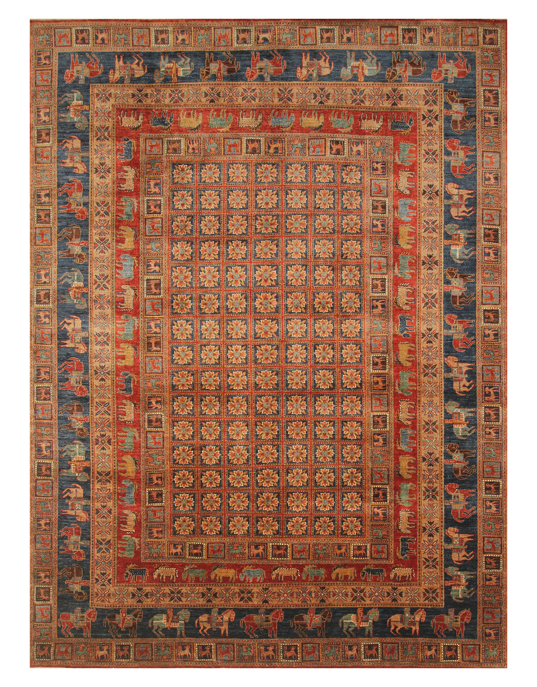 SOLD 9x12 Red Blue Tribal Pazyryk Afghan Hand Knotted Animal Rug