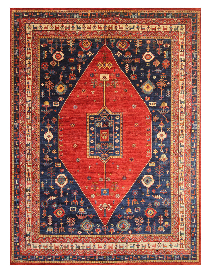 9x12 Red Navy Blue Tribal Gabbeh Nomad Qashqai Hand knotted Oriental Rug - Yildiz Rugs