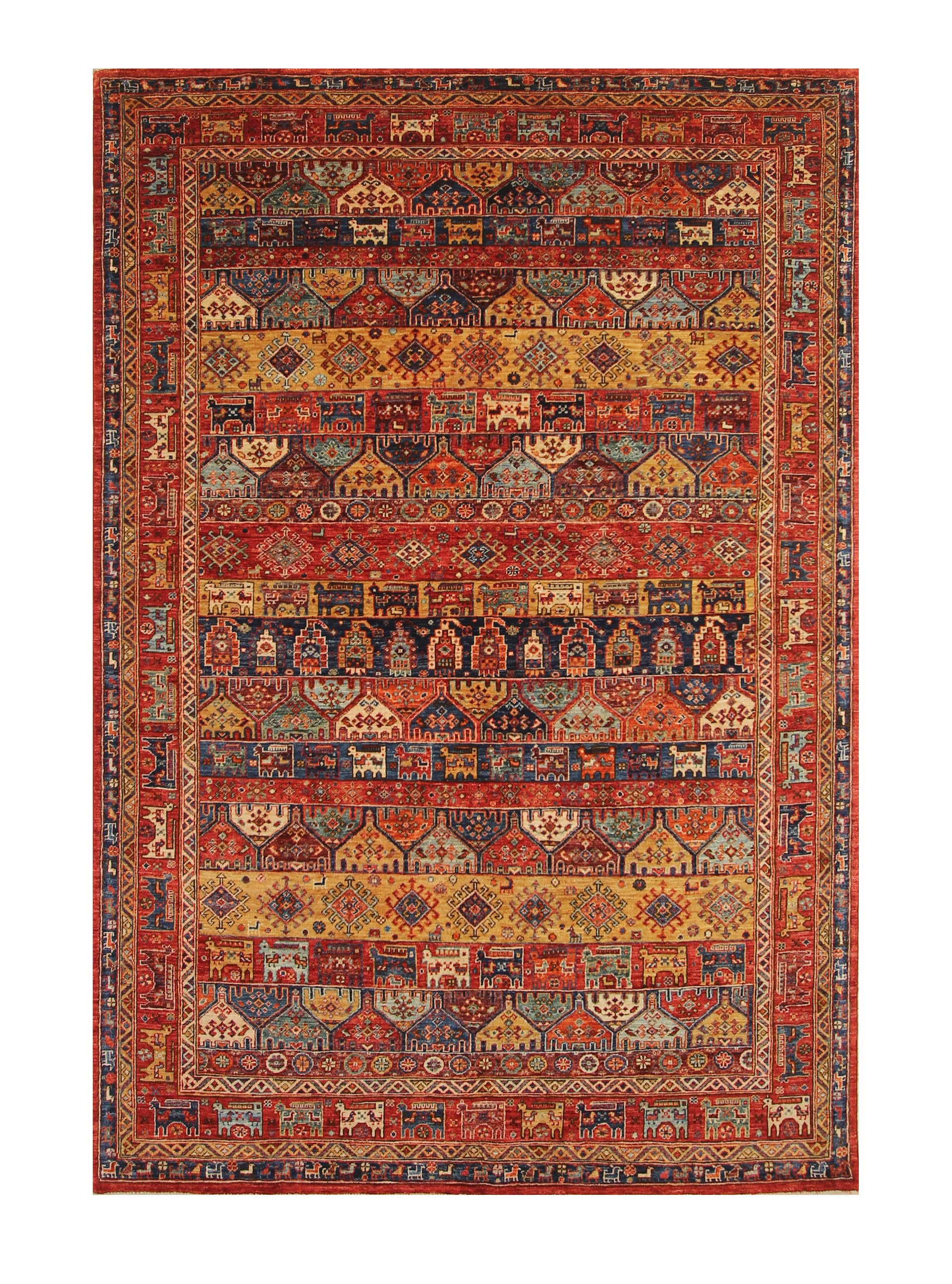 6x9 Red Animal Tribal Gabbeh Afghan Hand Knotted Rug - Yildiz Rugs