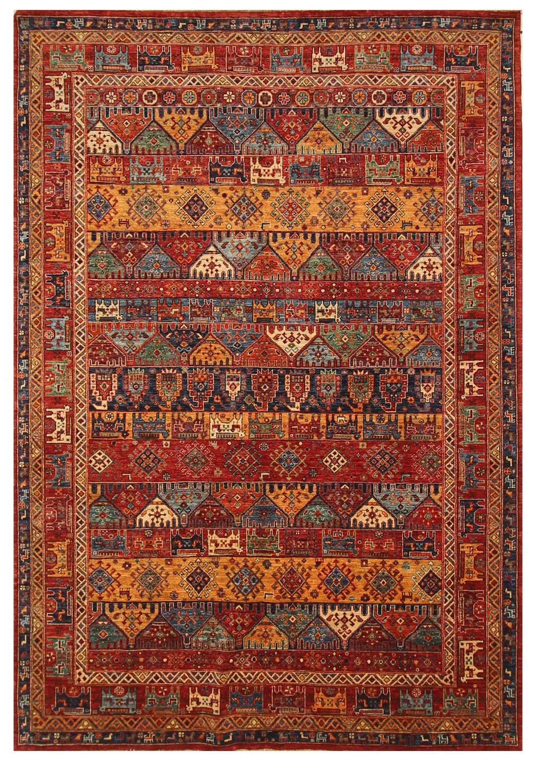 7x10 Red Animal Tribal Gabbeh Afghan Hand Knotted Rug - Yildiz Rugs