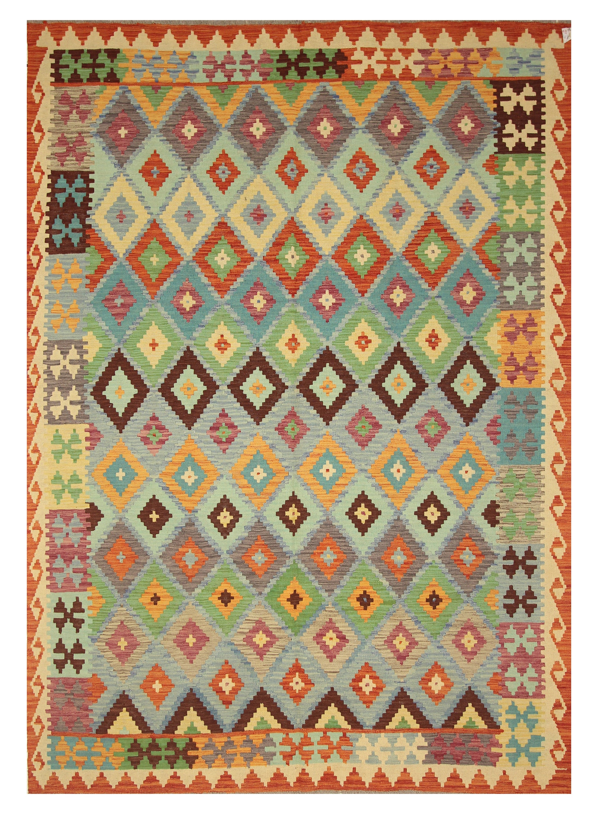 6'9"x9'7" Blue Handmade Afghan Wool Kilim Rug