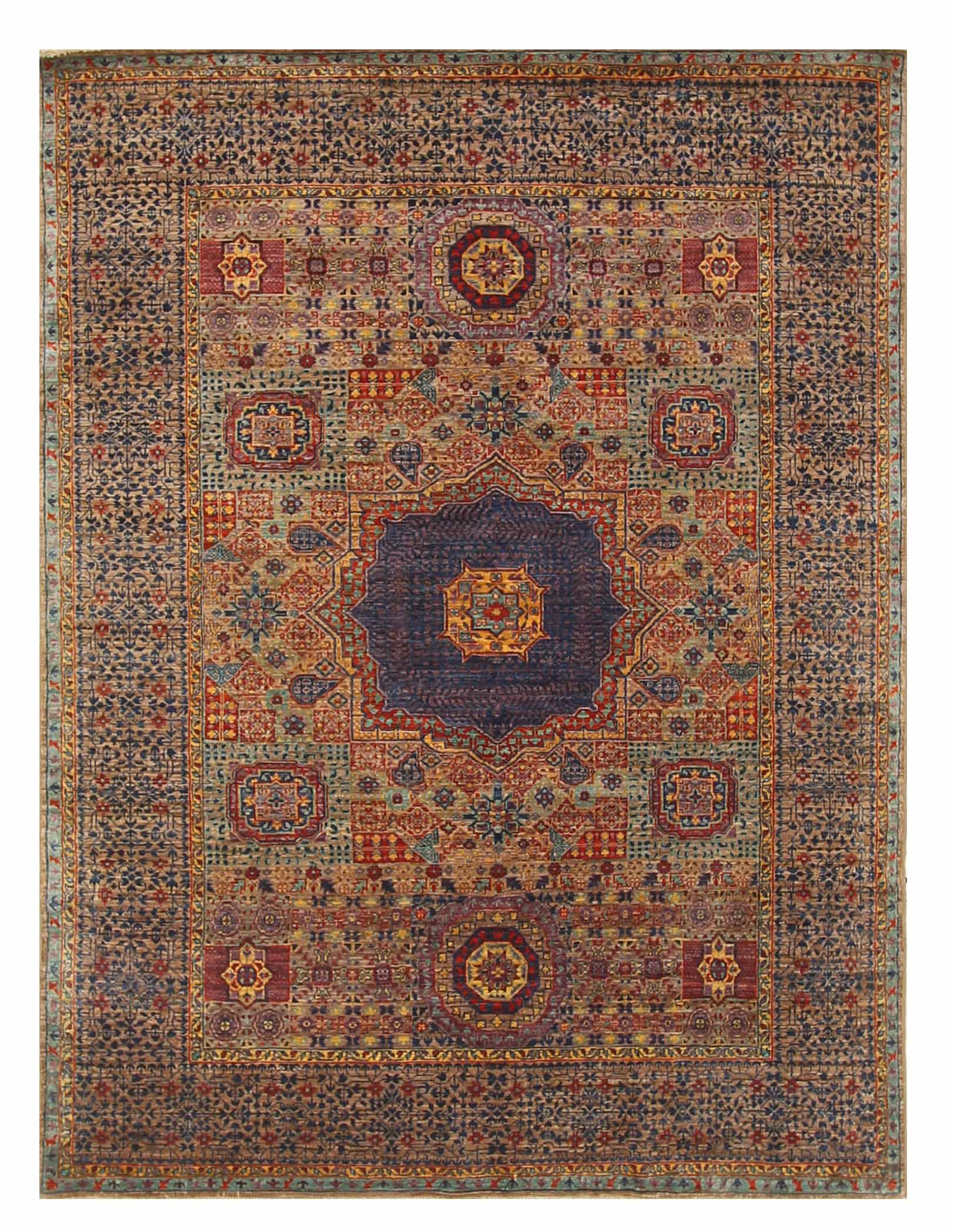 5x7 Taupe Gray Mamluk Turkish Hand knotted wool Geometric Medallion Rug - Yildiz Rugs