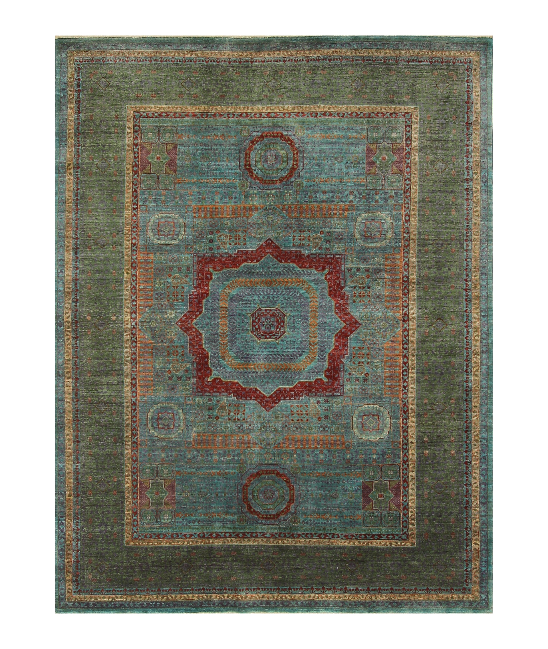 6x8 Turquoise Blue Green Mamluk Turkish Hand Knotted Medallion Rug - Yildiz Rugs