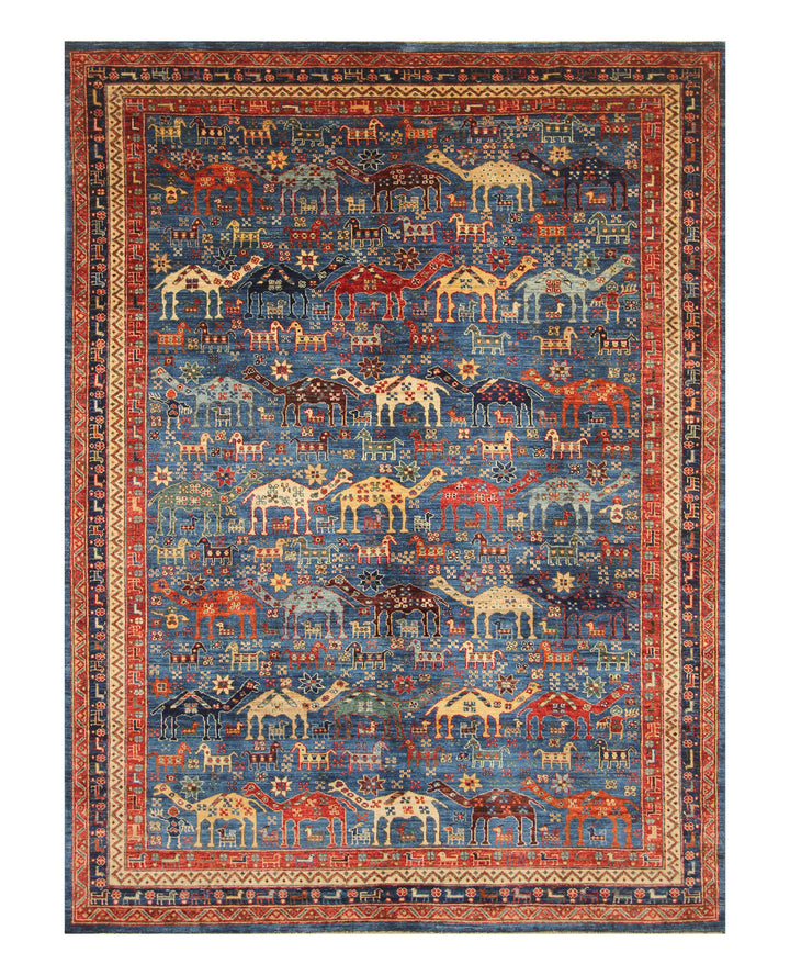 6x9 Navy Blue Tribal Gabbeh Nomadic Afghan Hand knotted Camel Animal Rug - Yildiz Rugs