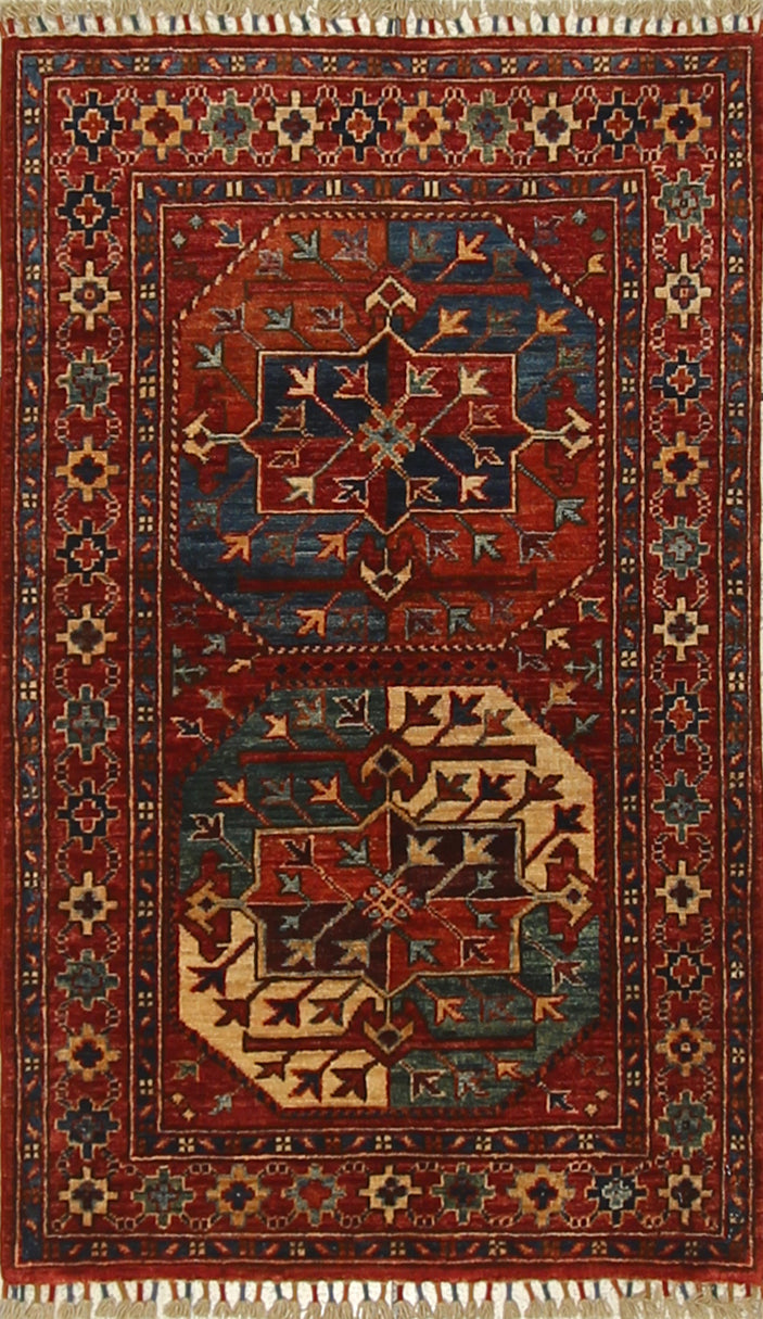 2'8"x4'4" Red Ersari Hand Knotted Afghan Oriental Rug - Yildiz Rugs