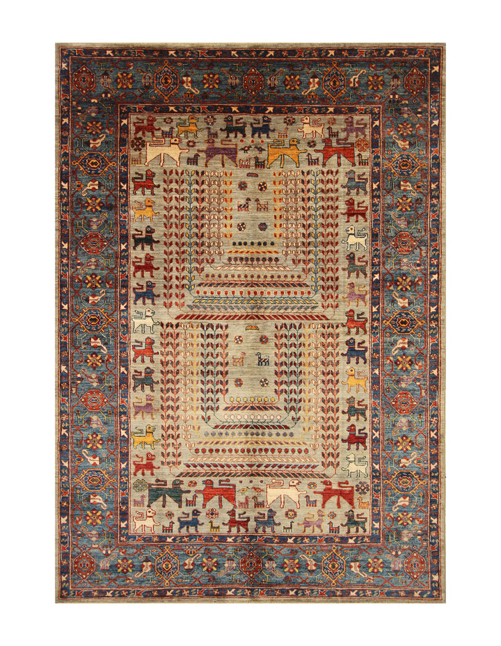 6x9 Gray Tribal Gabbeh Afghan Hand knotted Rug - Yildiz Rugs