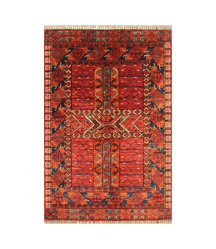 4x6 Red Pardeh Ersari Tribal Afghan hand knotted Rug