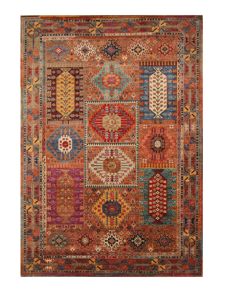 7x10 Brown Baluch Tribal Afghan Samarkand Hand knotted Rug - Yildiz Rugs