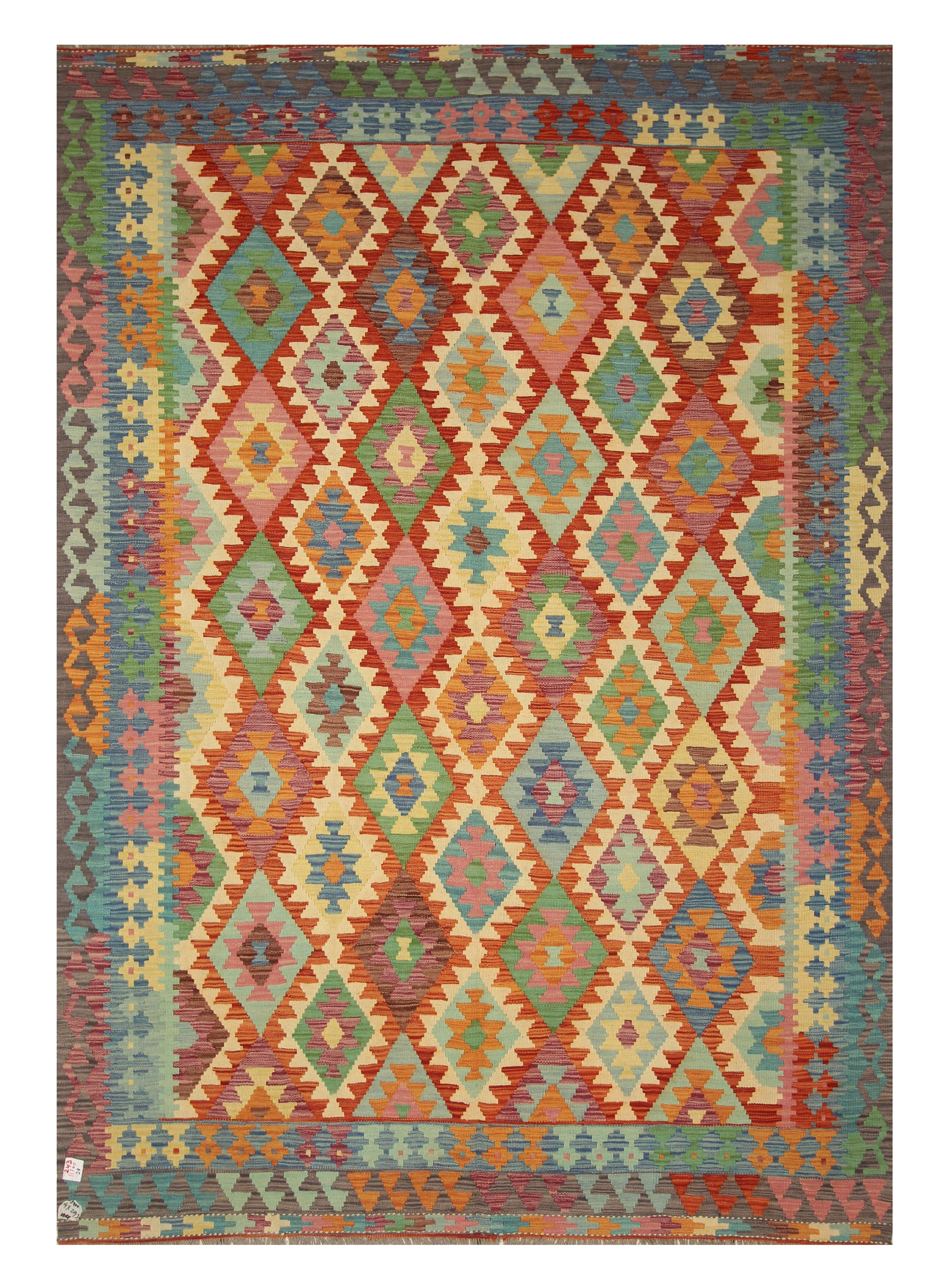 6'8"x9'6" Red Handmade Afghan Wool Kilim Rug