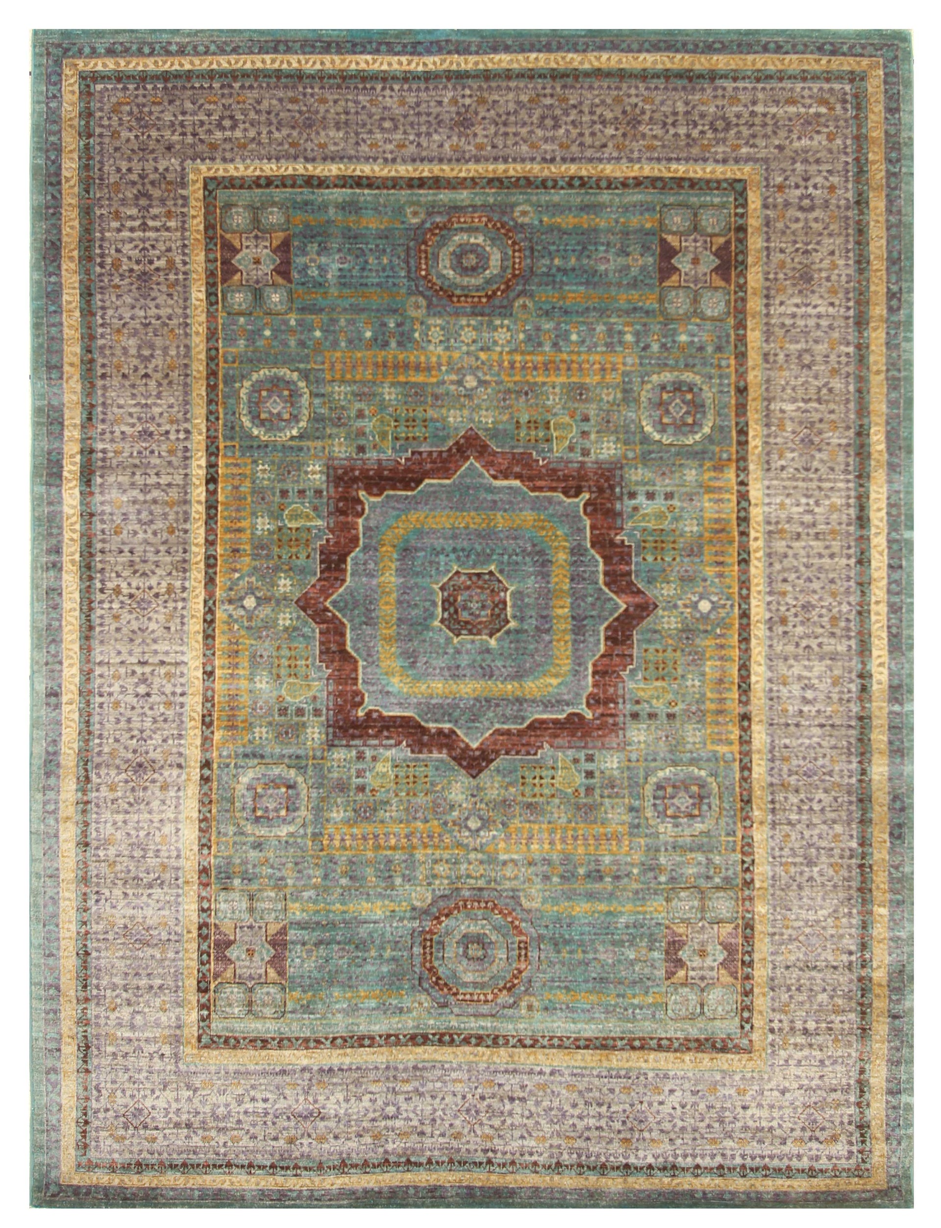6x8 Blue Gray Mamluk Turkish Hand Knotted Geometric Medallion Rug - Yildiz Rugs