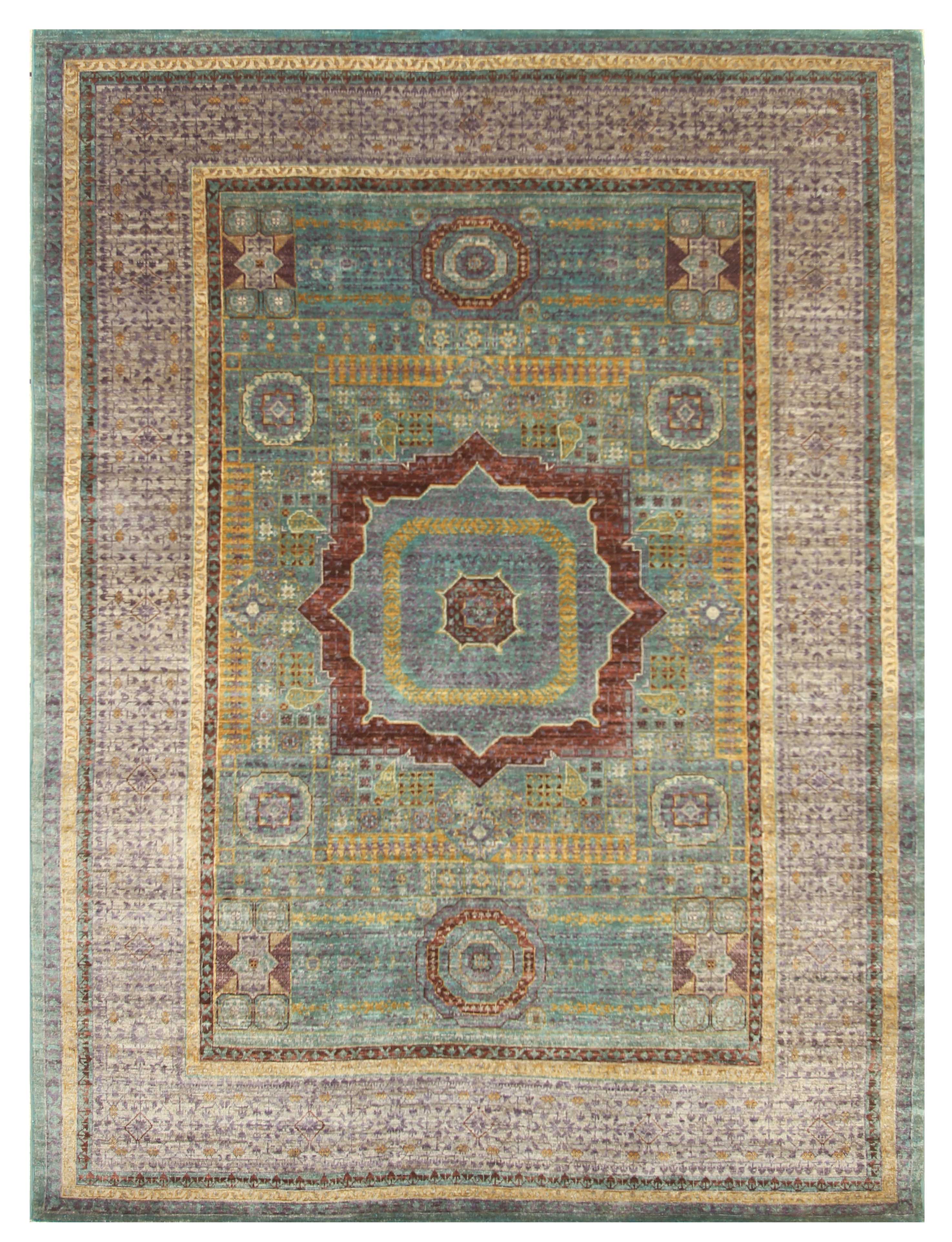 6x8 Blue Gray Mamluk Turkish Hand Knotted Geometric Medallion Rug - Yildiz Rugs