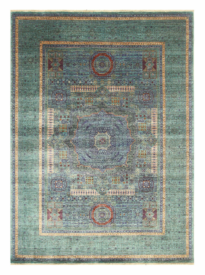 6x8 Blue Green Mamluk Turkish Hand Knotted Medallion Rug - Yildiz Rugs