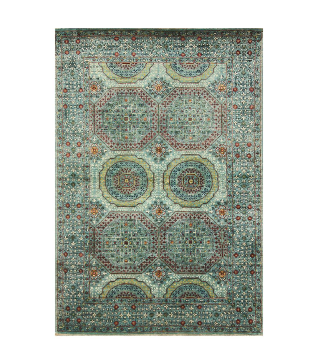 4x6 Turquoise Blue Mamluk Turkish Fine Hand Knotted Medallion Rug - Yildiz Rugs