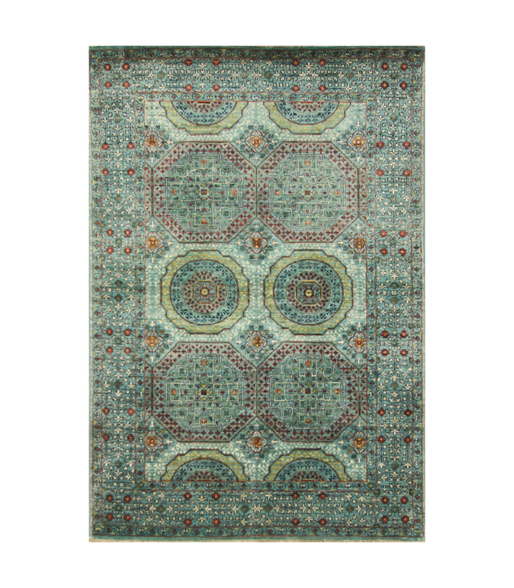 4x6 Turquoise Blue Mamluk Turkish Fine Hand Knotted Medallion Rug - Yildiz Rugs