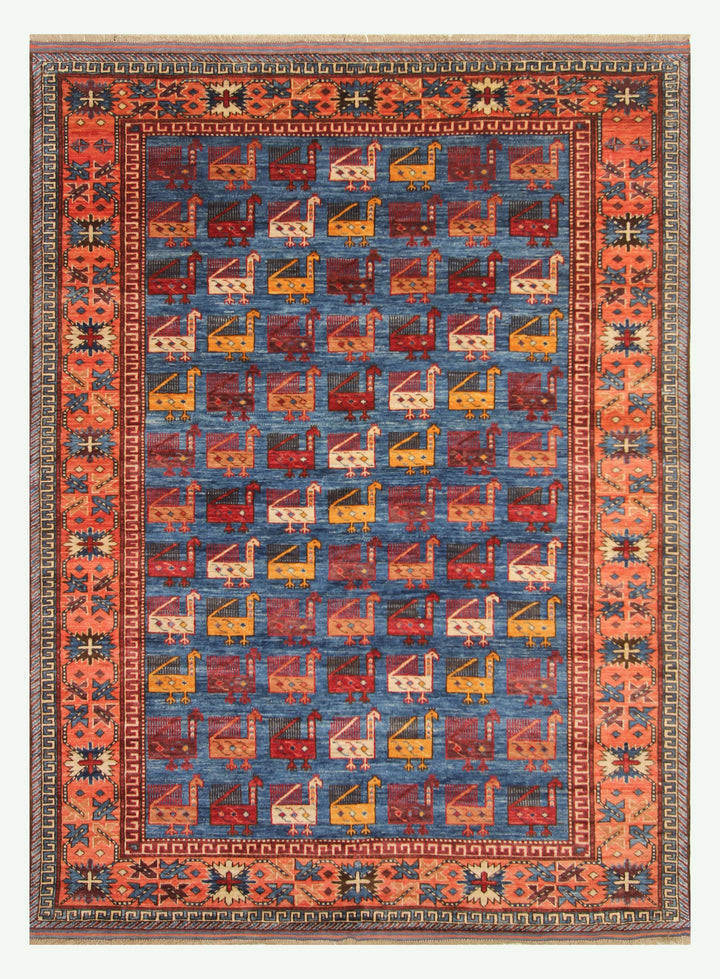 6x8 Navy Blue Timuri Baluch Bird Tribal Afghan Hand Knotted Oriental Rug