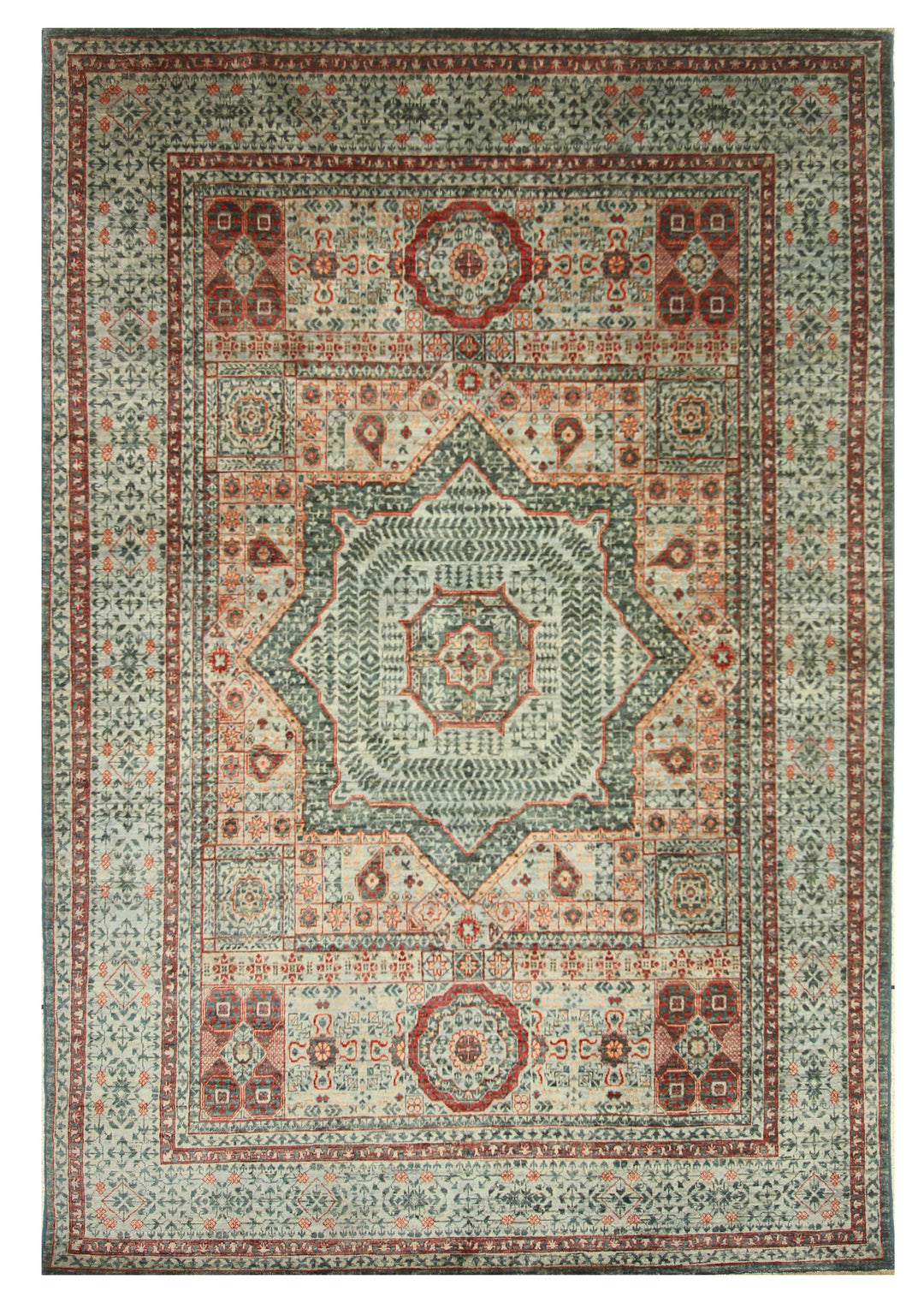 6x8 Muted Blue Green Mamluk Hand Knotted Turkish Medallion Rug - Yildiz Rugs