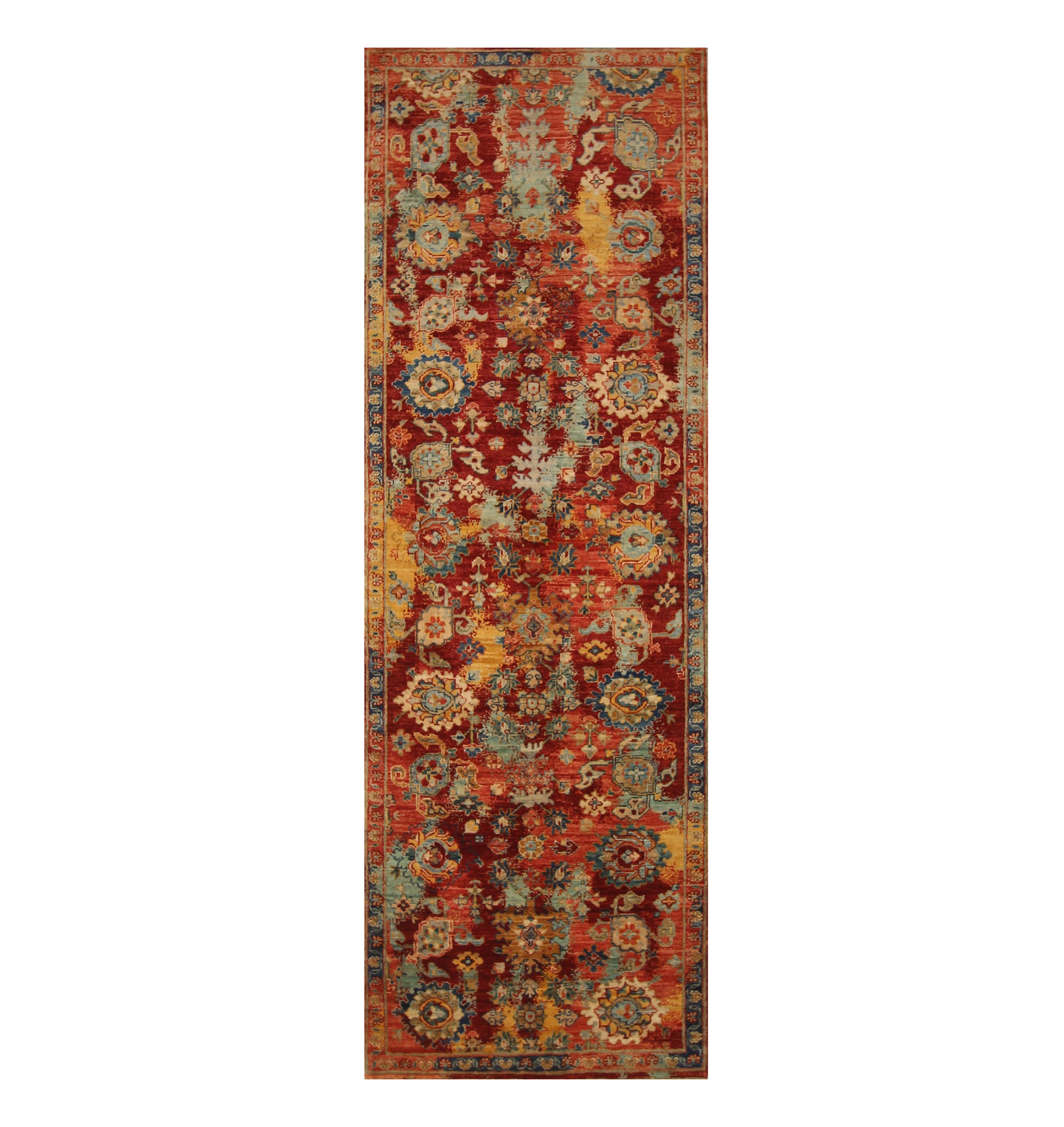3 x 8 ft Modern Red Bidjar Abstract Hand knotted Runner Rug - Yildiz Rugs
