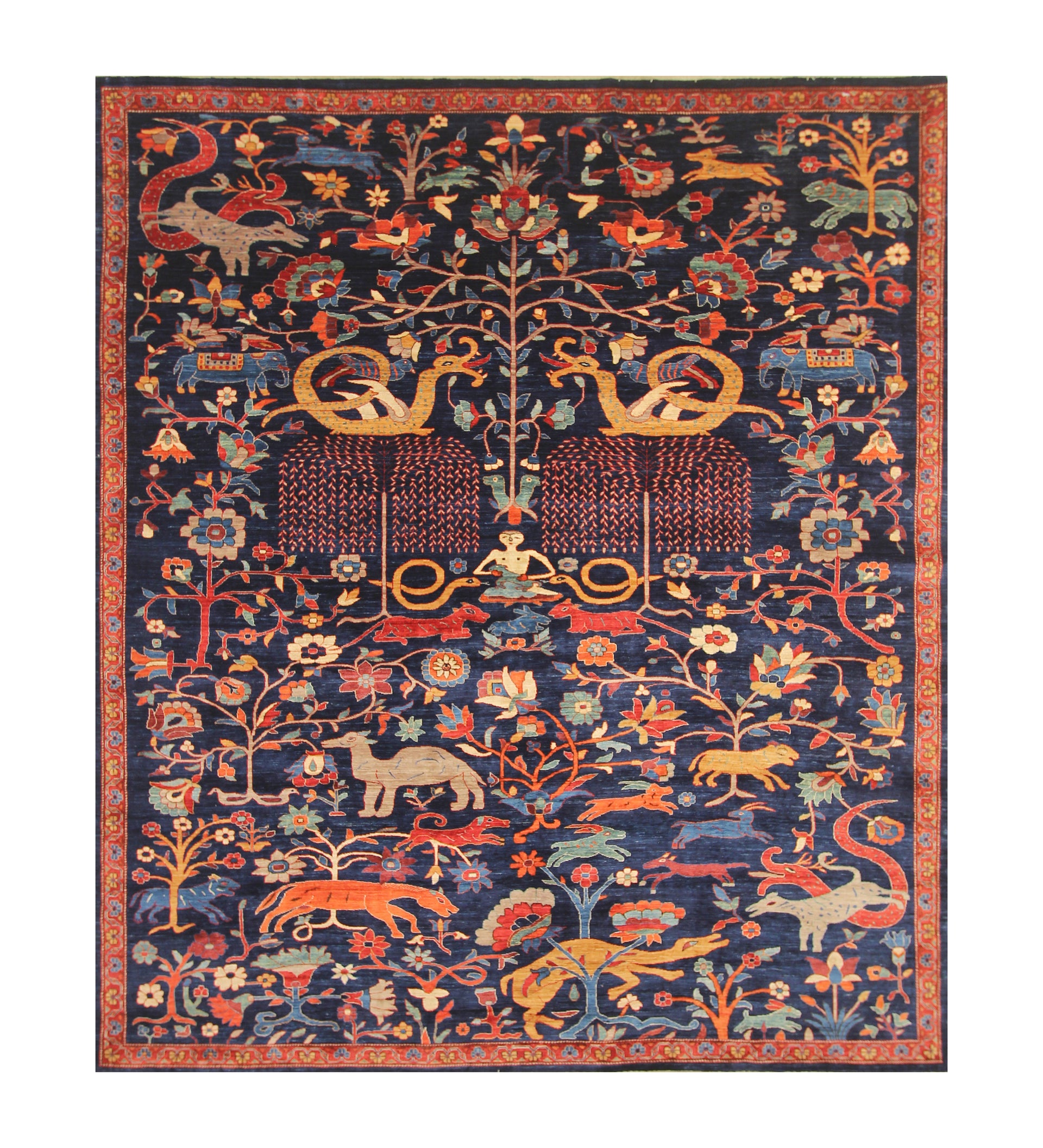 8x10 Navy Blue Nomadic Gabbeh Tribal Afghan Hand Knotted Dragon Rug - Yildiz Rugs