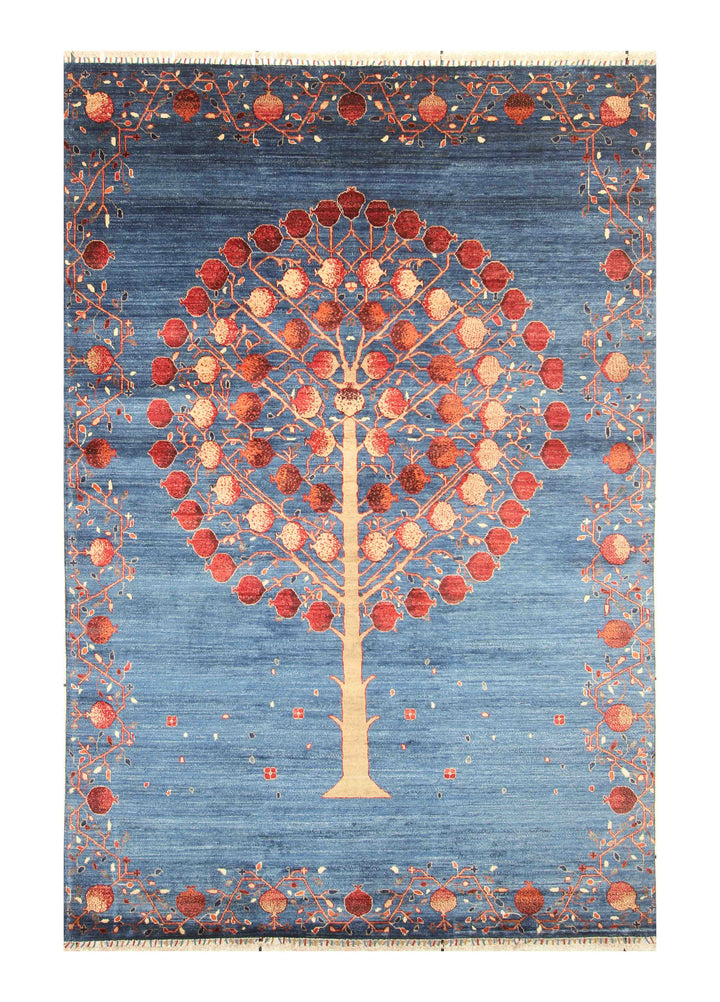 7x10 Navy Blue Gabbeh Tribal Pomegranate Tree Of life Hand knotted Rug - Yildiz Rugs