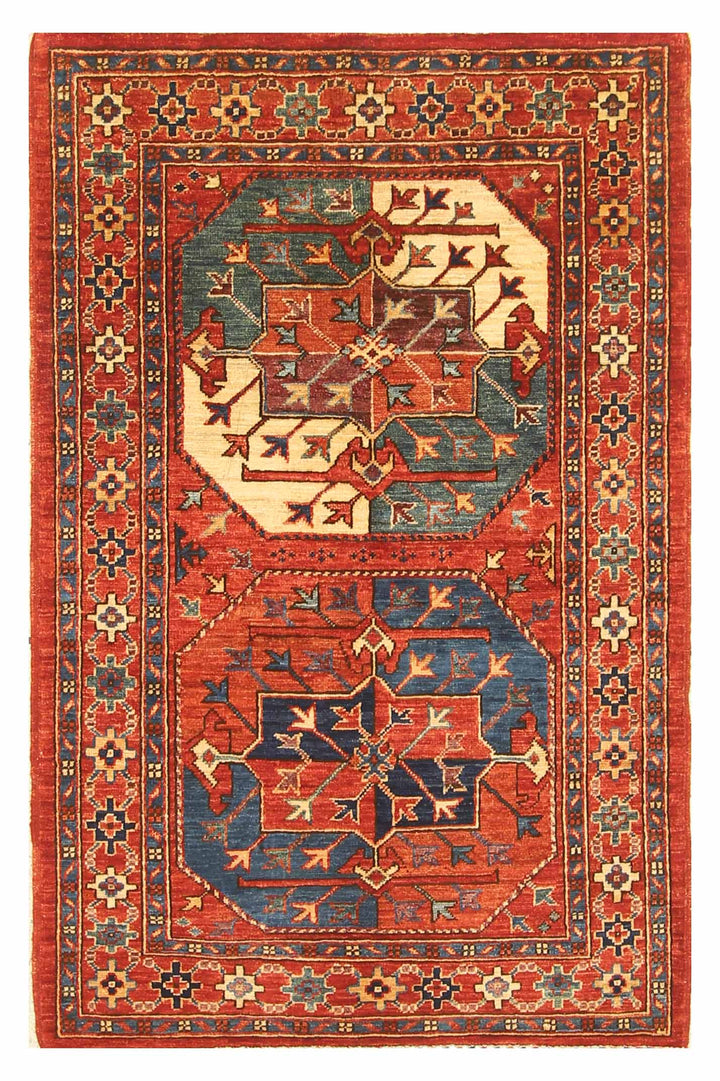 3x4 Red Ersari Hand Knotted Afghan Wool Oriental Rug - Yildiz Rugs