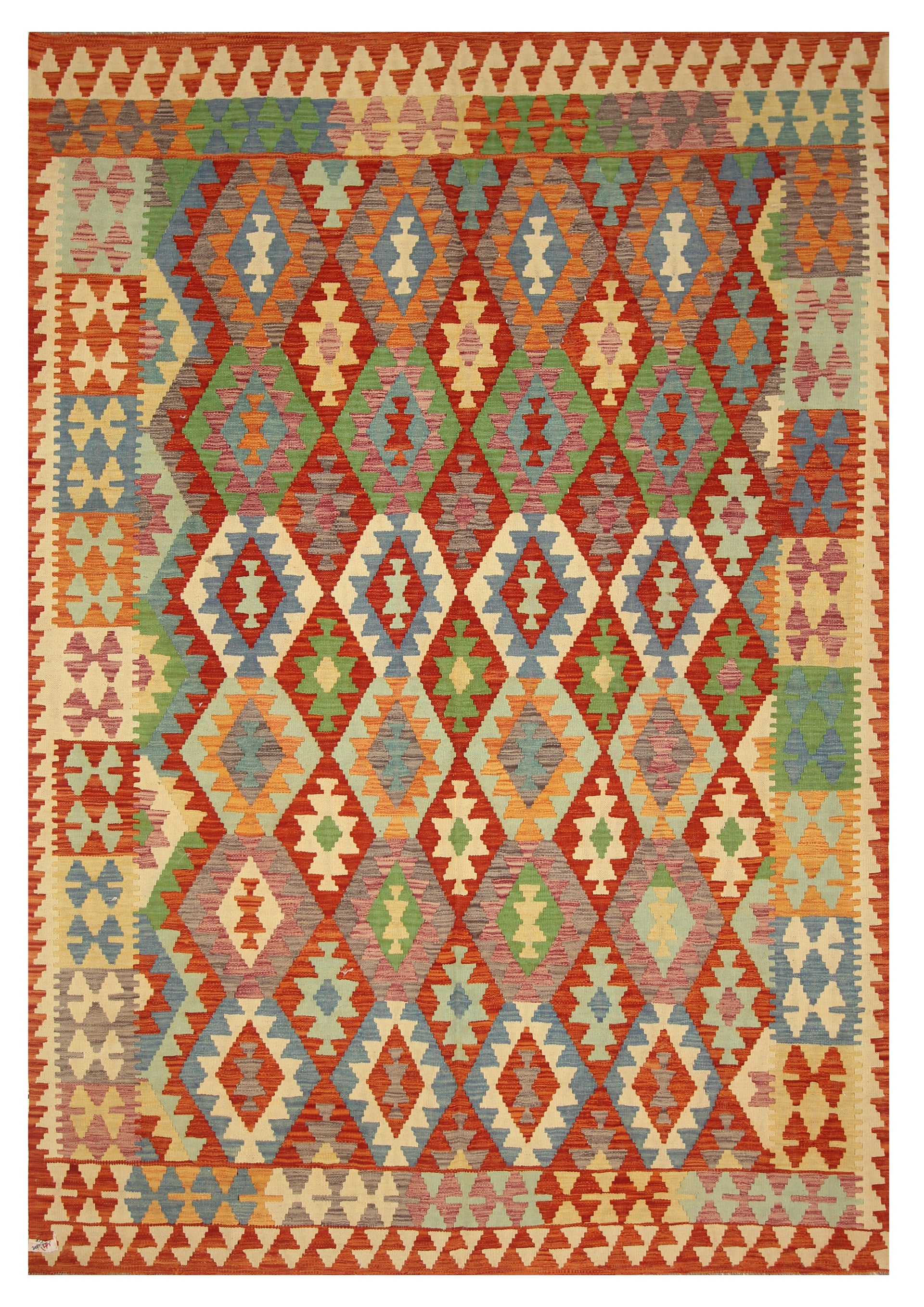 6'6"x9'7" Red Handmade Afghan Wool Kilim Rug
