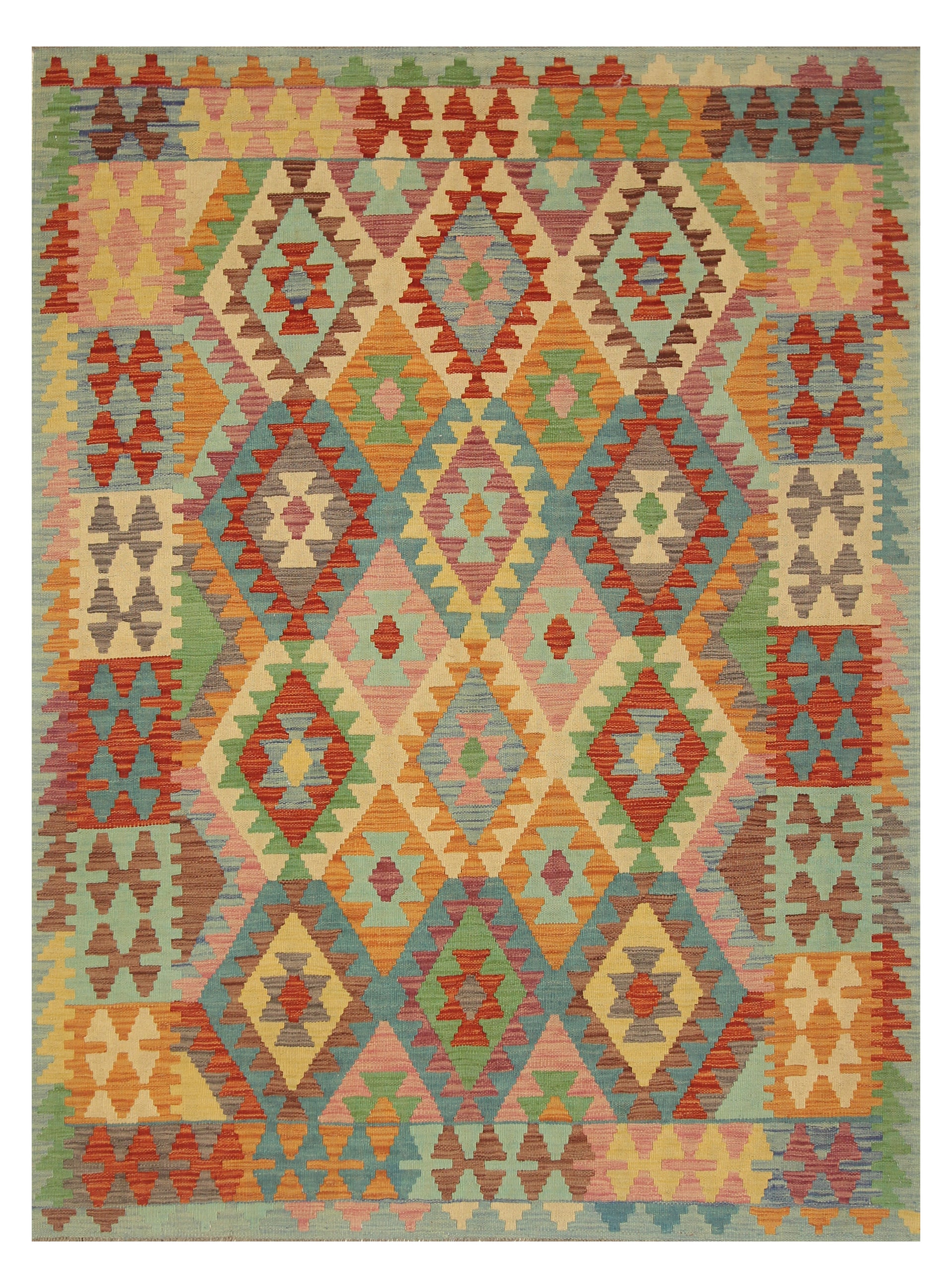 5x7 Multicolor Afghan Handmade Geometric Kilim Rug