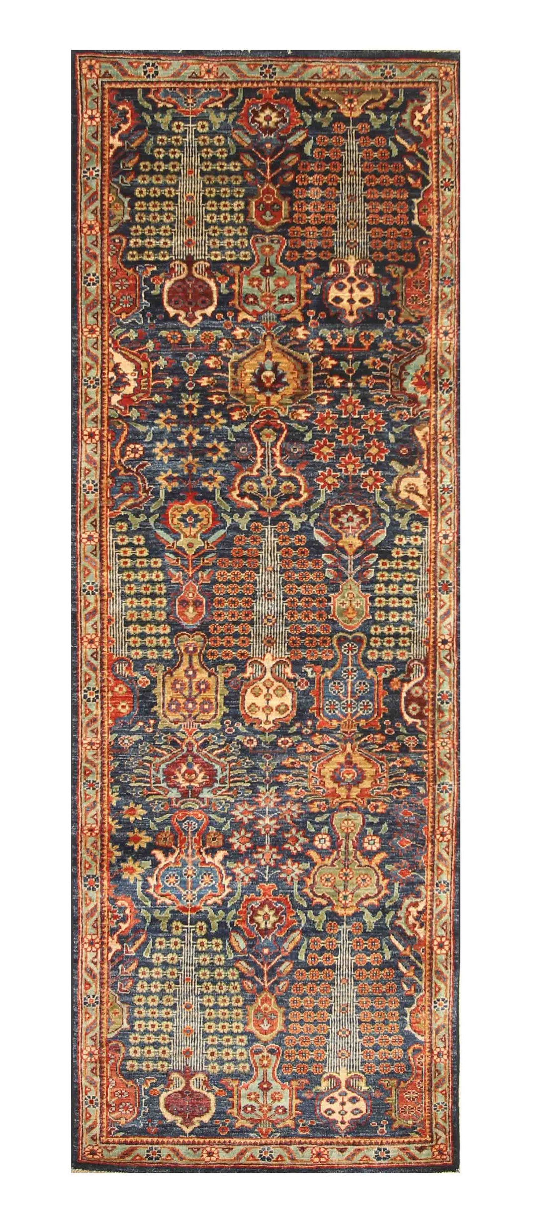 8 ft Blue Bakhshaish Navy Blue Afghan Hand knotted Runner Rug - Yildiz Rugs