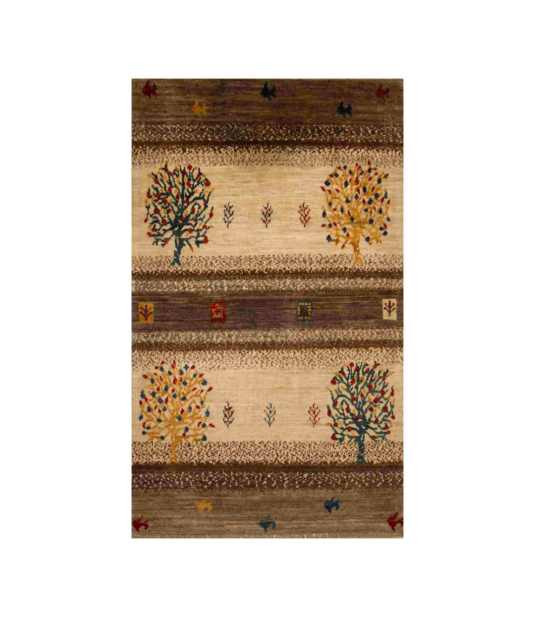 3x4 Gray Beige Tree Gabbeh Afghan Hand Knotted Tribal Landscape Rug - Yildiz Rugs