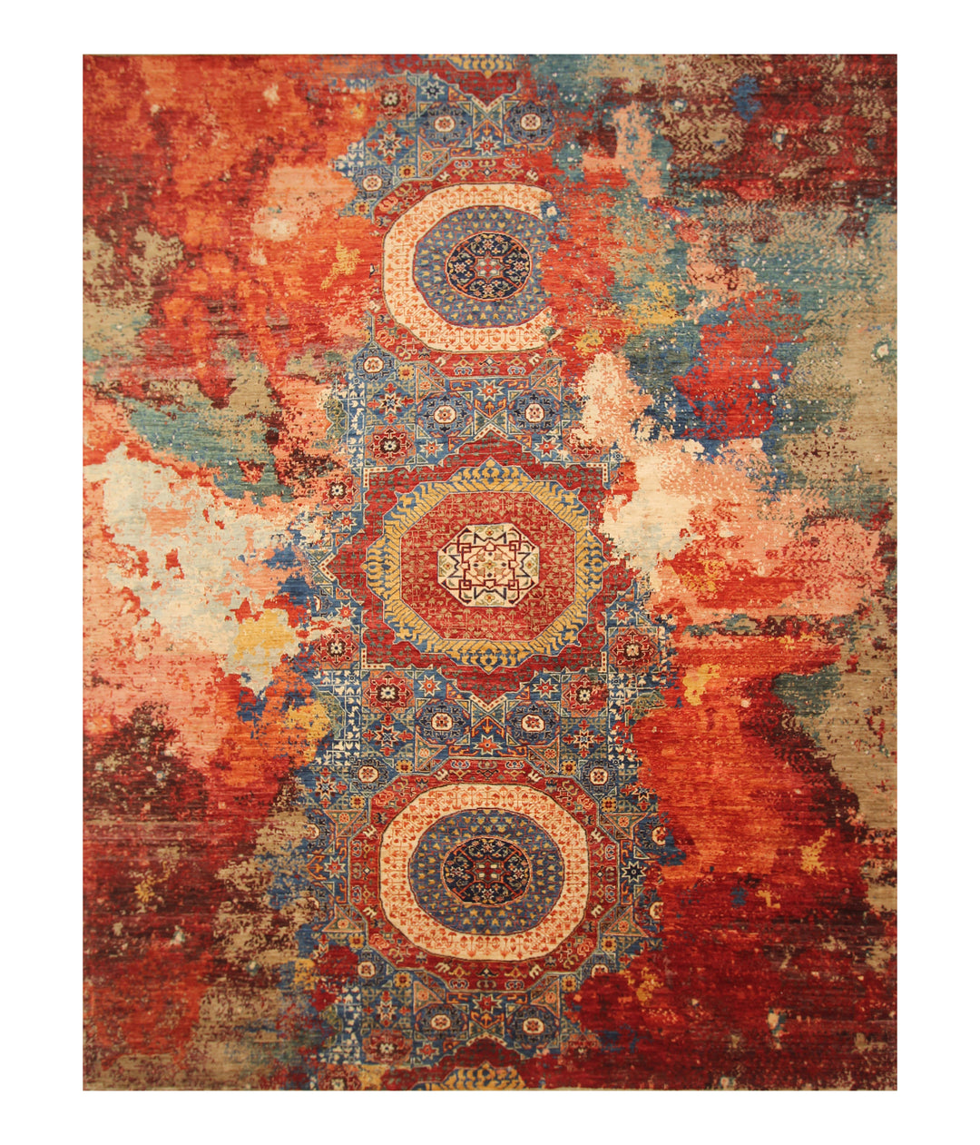 9x12 Blue Modern Mamluk Contemporary Turkish Hand knotted Abstract Rug - Yildiz Rugs