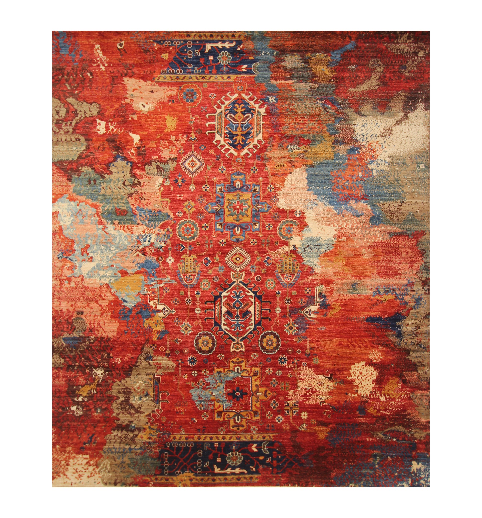 8x10 Red Modern Karaja Afghan Hand knotted abstract Rug - Yildiz Rugs