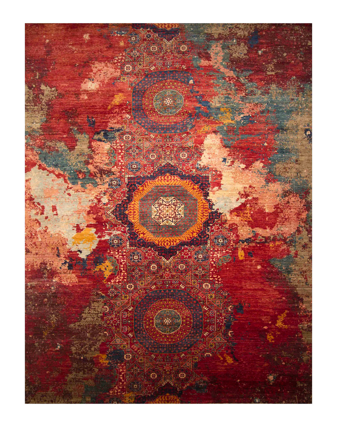 9x12 Red Modern Mamluk Contemporary Turkish Hand knotted Abstract Rug - Yildiz Rugs