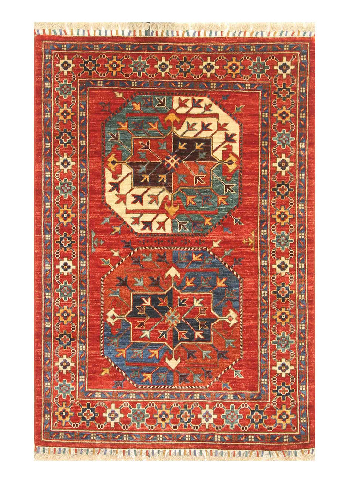 3x4 Red Ersari Hand Knotted Afghan Oriental Rug - Yildiz Rugs