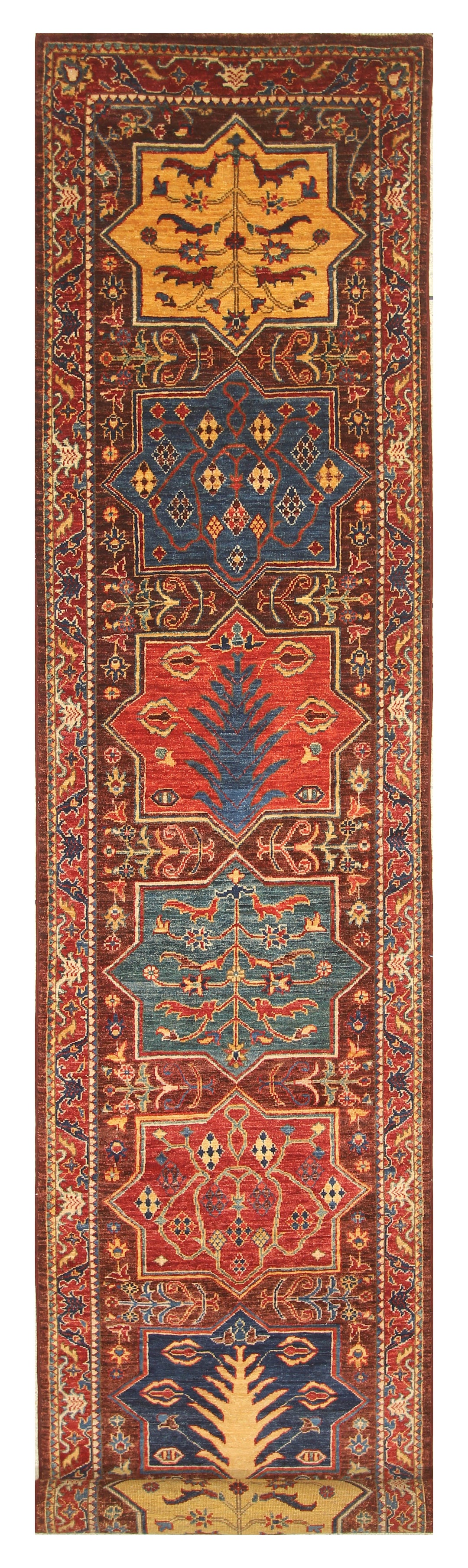 3 x 13 ft Purple Bakhtiari Afghan hand knotted Tribal Runner Rug - Yildiz Rugs